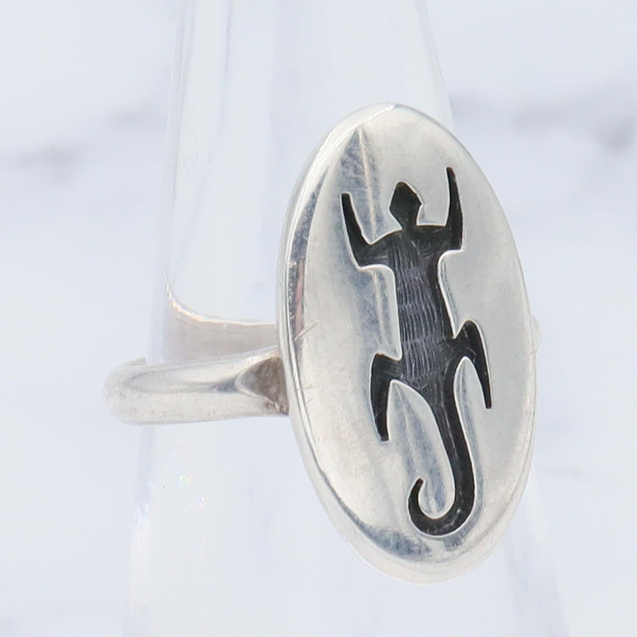 Vintage Native American sterling lizard cut out ring by Hopi artist Loren Phillips, sz 5.5